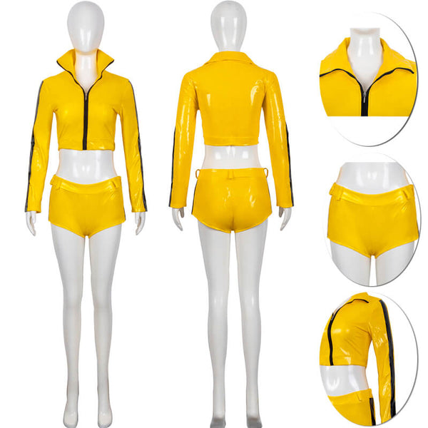 Foyacos Adult Kill Bill The Bride Costume Women Yellow Sexy Suit Carnival Halloween Outfit