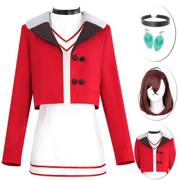 Momo Ayase Dan da dan Cosplay Costume Red Coat White Dress Halloween Outfit