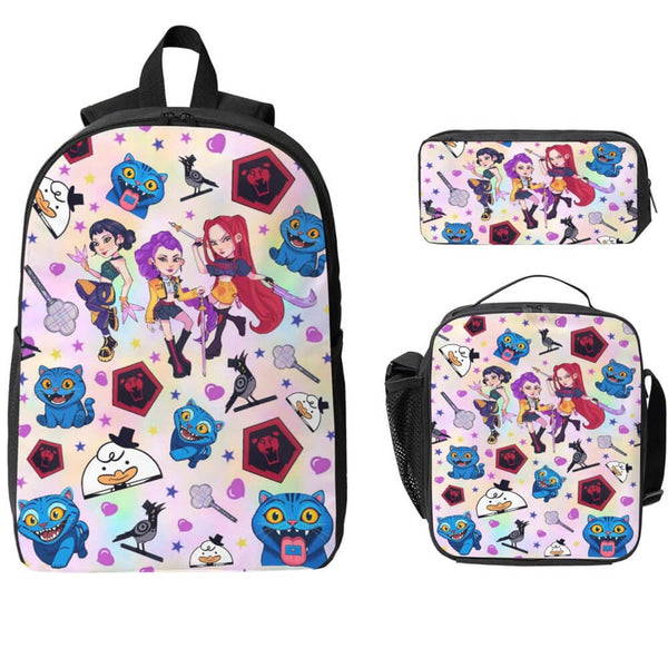 3pcs Kpop Demon Hunters Backpack Set Lunch Bags Pencil Case Laptop Backpack Bookbag