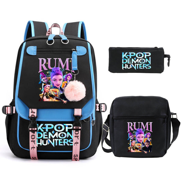 3pcs KPop Demon Hunters Backpacks Set Teenager School Bag Travel Lightweight Backpack