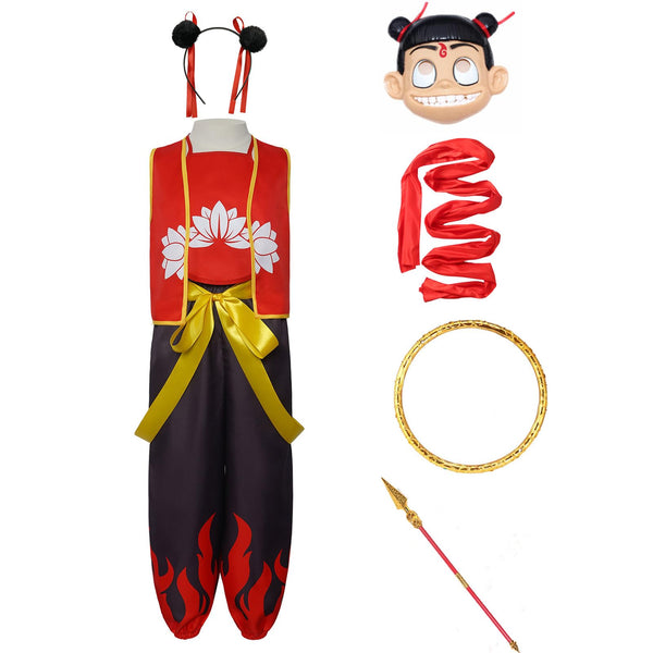 2025 Anime Nezha Costume Men Nezha Top Pants Headwear Halloween Cosplay Suit