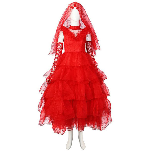 Beetlejuice Lydia Deetz Costume Gothic Wedding Dress with Lydia Deetz Wig Halloween Cosplay Suit