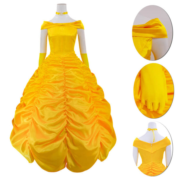 Foyacos Belle Costume Women Belle Yellow Dress Beauty and the Beast Cosplay Dress