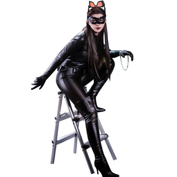 Foyacos Women Catwoman Costume – Black Bodysuit Halloween Cosplay Outfit