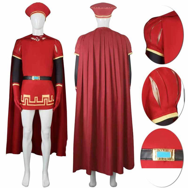 Foyacos Lord Farquaad Costume Men Halloween Cosplay Suit with Red Cloak and Hat