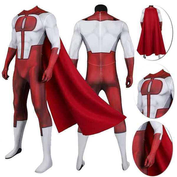 Foyacos Omni-Man Costume Nolan Grayson Cosplay Men Red Bodysuit with Cloak