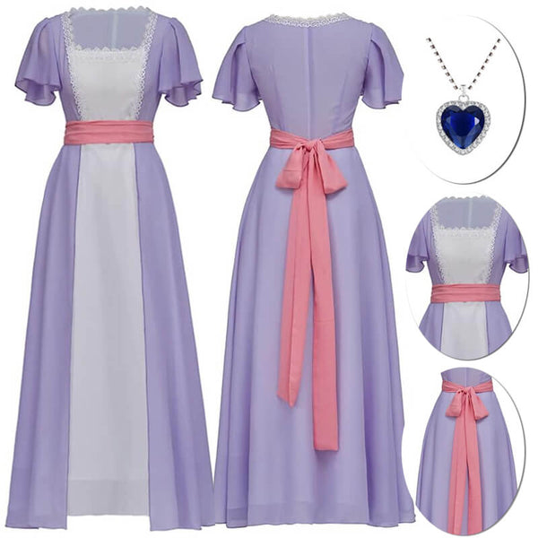 Foyacos Adult Titanic Rose Costume Women Purple Dress Carnival Halloween Cosplay Costume