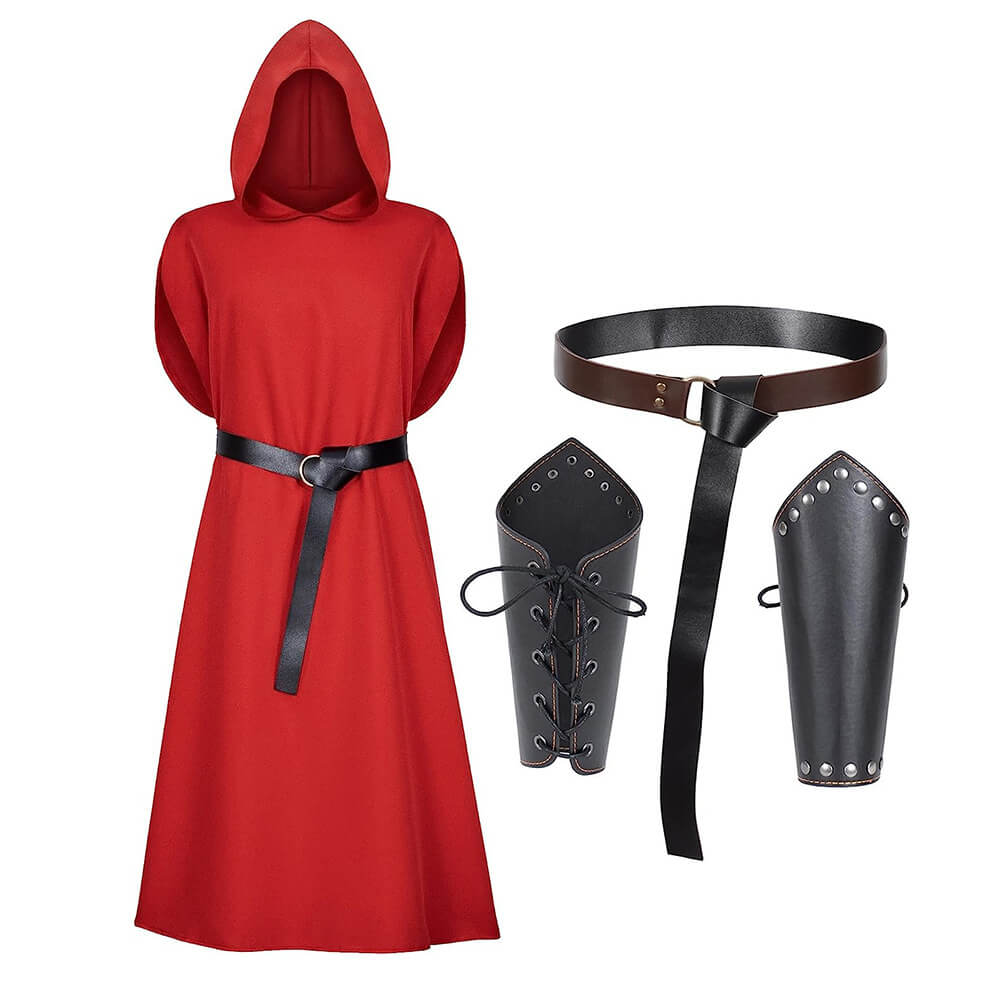 Foyacos Renaissance Hooded Medieval Knight Robe Bracers Belt Accessori