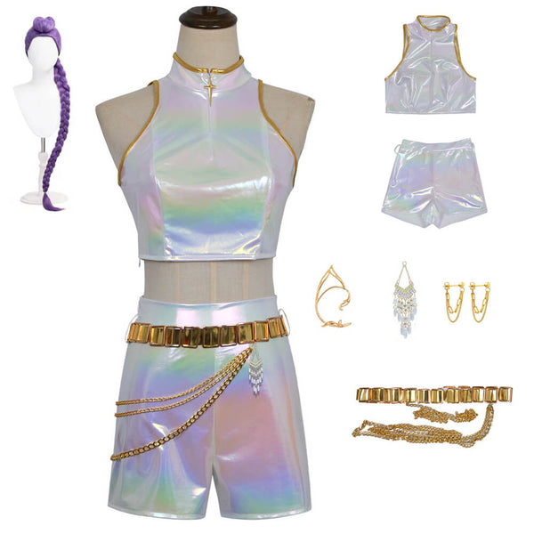 Rumi Kpop Demon Hunters Costume White Stage Outfit Halloween Cosplay Party Suit