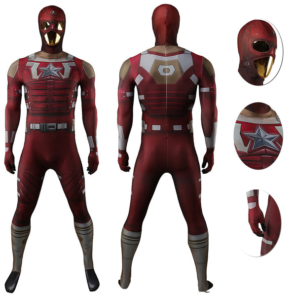 Thunderbolts Red Guardian Costume Bodysuit with Mask Superhero Red Jumpsuit Halloween Suit