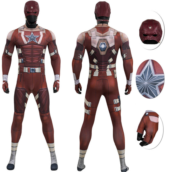 Thunderbolts Red Guardian Bodysuit with Leather Mask Superhero Red Jumpsuit Halloween Suit