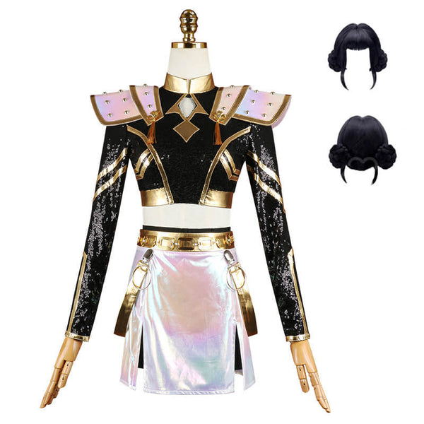Zoey Huntrix KPop Demon Hunters Costume Golden Black Dance Outfit Halloween Suit