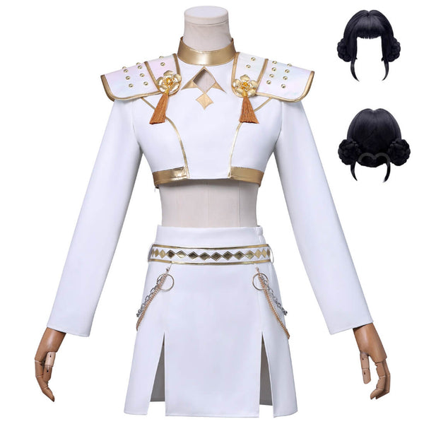 Zoey Huntrix KPop Demon Hunters Costume Golden White Dance Cosplay Outfit with Wig