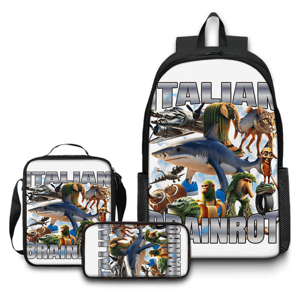 3pcs ltalian Brainrot Backpack School Shoulder Travel Backpack