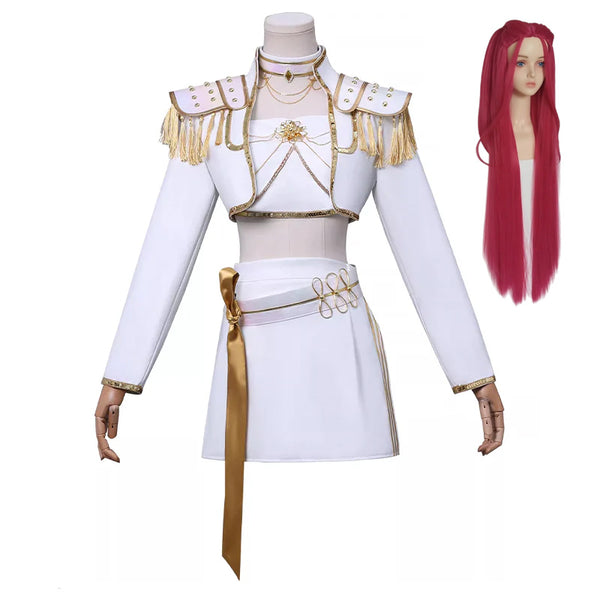 Mira Huntrix KPop Demon Hunters Costume White Golden Dance Outfit Halloween Suit with Wig