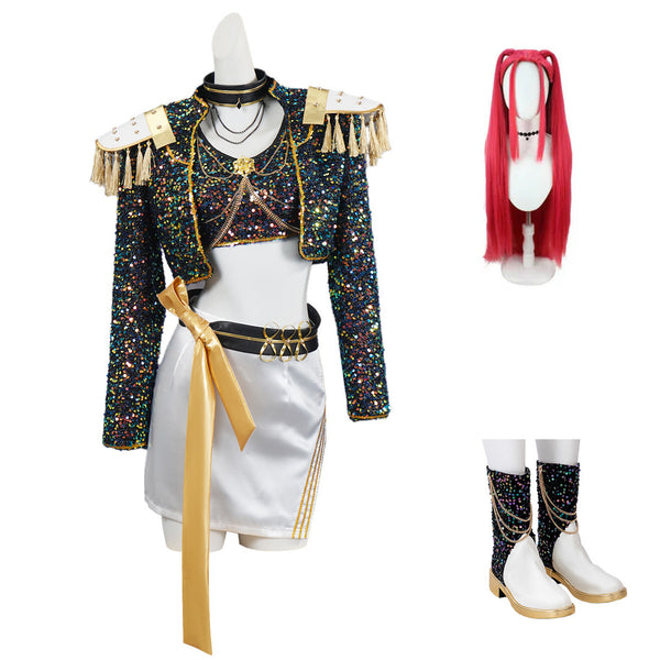 Mira Black Golden Kpop Demon Hunters Cosplay Kpop Halloween Outfit with Wig