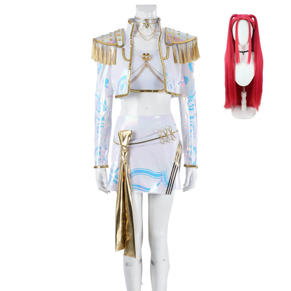 Mira KPop Demon Hunters Costume White Stage Dance Outfit Halloween Suit with Wig