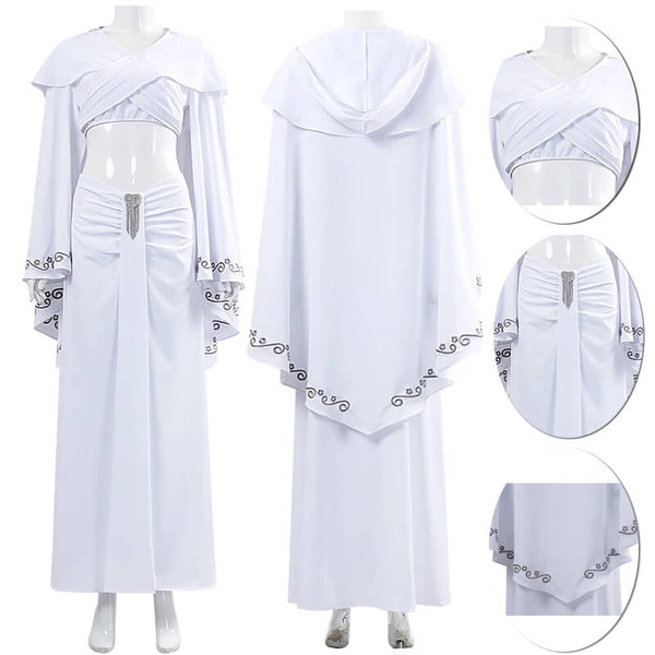 Foyacos Padme Amidala Costume Women Two-piece White Outfits Carnival Halloween Cosplay Costume