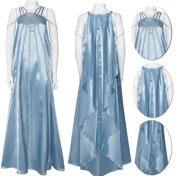 Foyacos Adult Padme Amidala Costume Women Blue Nightgown Sleepwear Dress Carnival Halloween Outfit