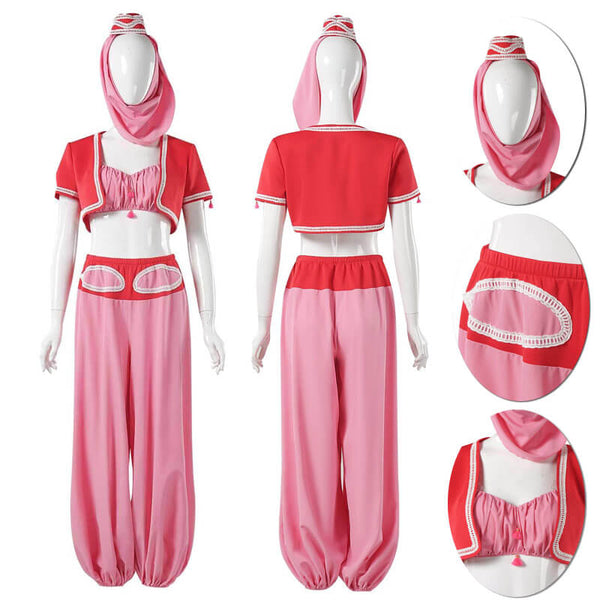 Foyacos I Dream of Jeannie Costume Red Dress Halloween Jeannie Costume Suit Women