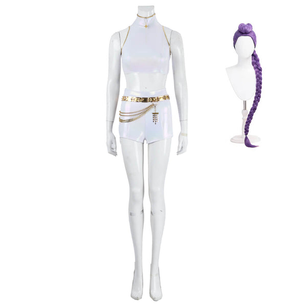 Rumi Kpop Demon Hunters Cosplay White Stage Outfit What It Sounds Like Halloween Costume
