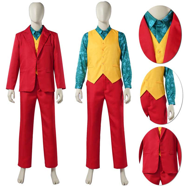 Foyacos Joker Costume Men Joaquin Phoenix Red Suit Clown Halloween Costume