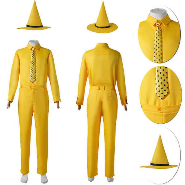Foyacos 4Pcs Yellow Hat Costume Polka Dot Tie Yellow Hat Halloween Costume Suit
