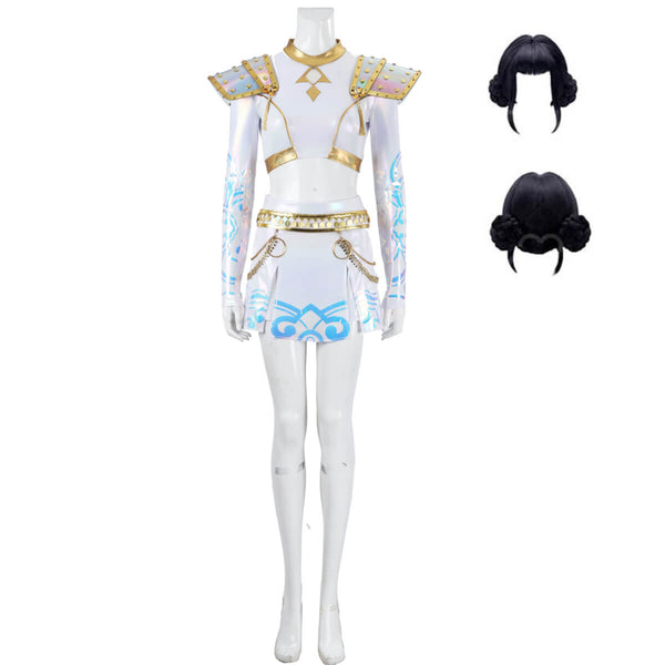 Zoey KPop Demon Hunters Costume White Dance What It Sounds Like Cosplay Outfit with Wig